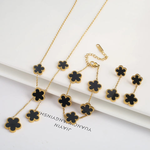 Lucky Clover Jewelry Set: Necklace, Earrings, and Bracelet