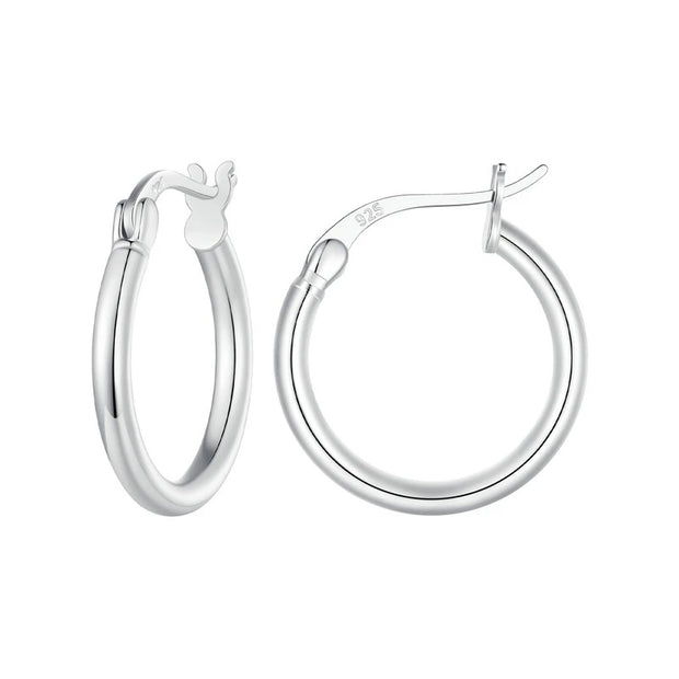 14K White Gold Plated Sterling Silver Hoop Earrings