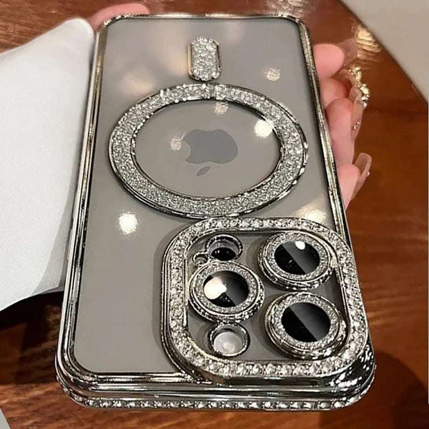 New Glitter Diamond Transparent iPhone Case - Magnetic Wireless Charge