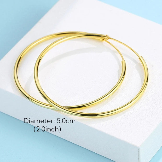 Gold Plated Round Hoop Earrings - Multiple Sizes Available