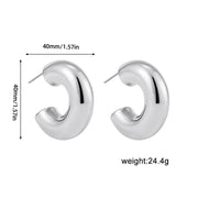 Retro C-Shape Huggie Hoops - Glossy Gold PVD Tube Earrings