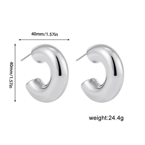 Retro C-Shape Huggie Hoops - Glossy Gold PVD Tube Earrings