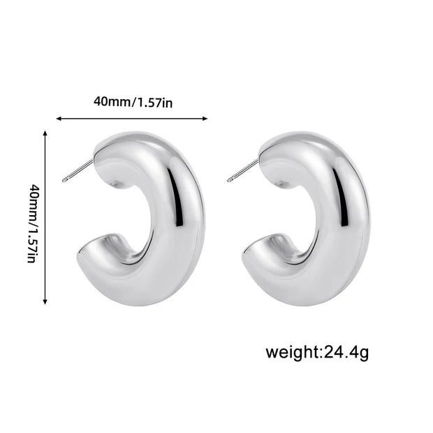 Retro C-Shape Huggie Hoops - Glossy Gold PVD Tube Earrings