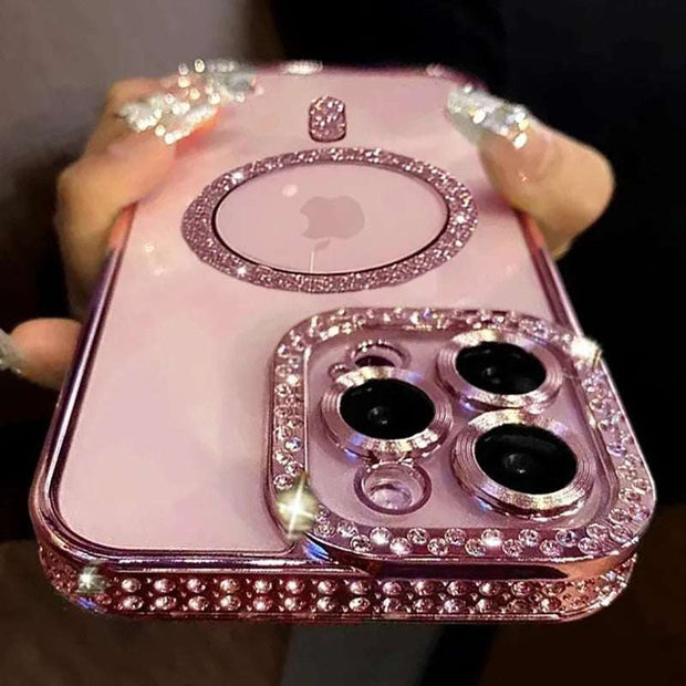New Glitter Diamond Transparent iPhone Case - Magnetic Wireless Charge