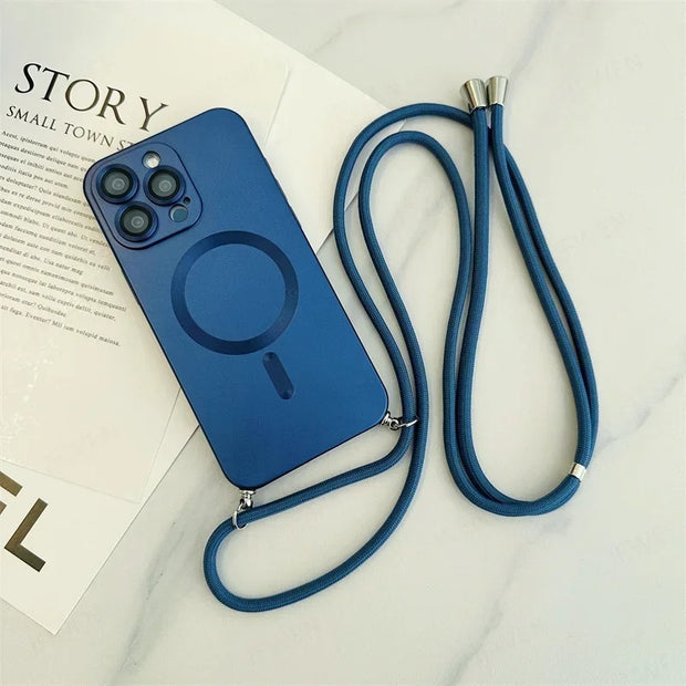 Crossbody Lanyard Magnetic Case for iPhone 16 15 14 13 12 11 Pro Max (MagSafe & Camera Protection)
