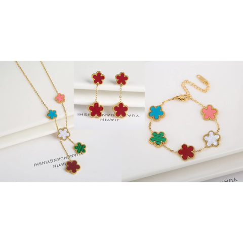 Lucky Clover Jewelry Set: Necklace, Earrings, and Bracelet