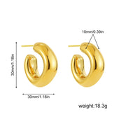 Retro C-Shape Huggie Hoops - Glossy Gold PVD Tube Earrings