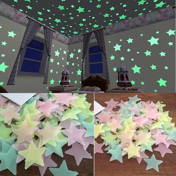 Fluorescent Glow-in-the-Dark Star Wall Stickers (100pcs)