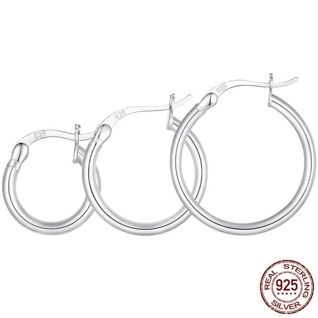 14K White Gold Plated Sterling Silver Hoop Earrings