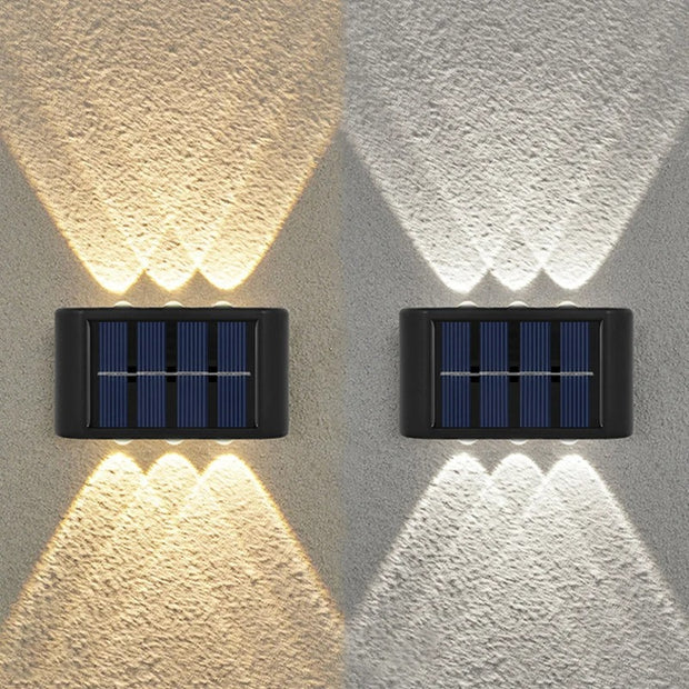 6 LED Solar Wall Lights - Up & Down Lighting - Outdoor Garden Patio Decor