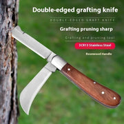 Folding Grafting Knife - Professional Garden Fruit Tree Grafting Cutter - Wooden Handle