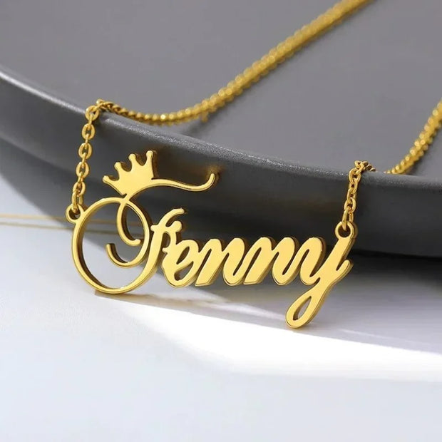 Personalized Crown Name Necklace - Custom Stainless Steel Jewelry