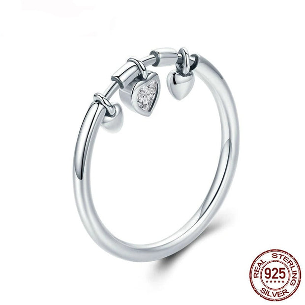 Sterling Silver Glittering Tri Heart Ring