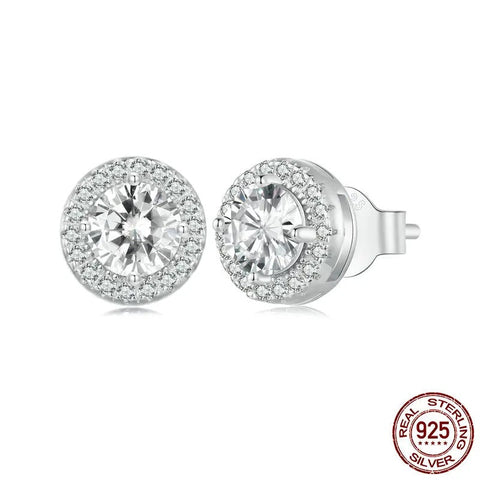 Platinum Plated Halo CZ Stud Earrings