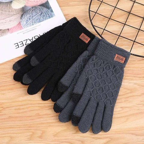 Touchscreen Winter Gloves Men Knitted Fleece Lined Riding Gloves