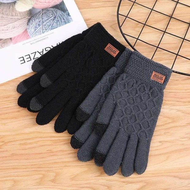 Touchscreen Winter Gloves Men Knitted Fleece Lined Riding Gloves