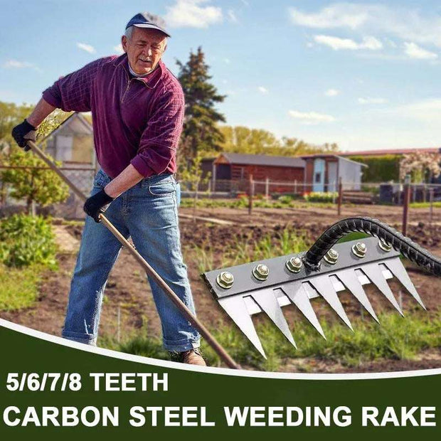 Iron Gardening Hoe Weeding Rake - Multi-Teeth Farm Tool - Soil Loosening Harrow