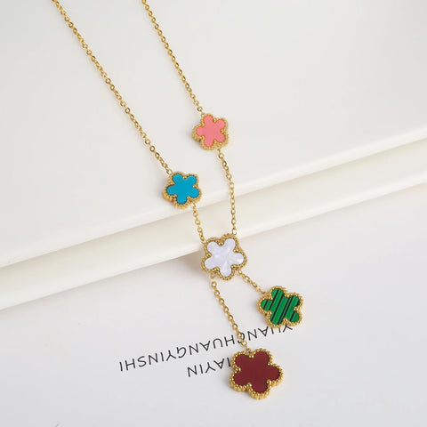 Dainty 5-Petal Clover Necklace: Gold Plated Stainless Steel