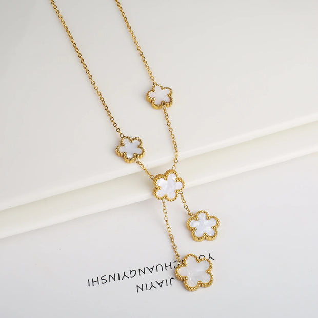 Dainty 5-Petal Clover Necklace: Gold Plated Stainless Steel