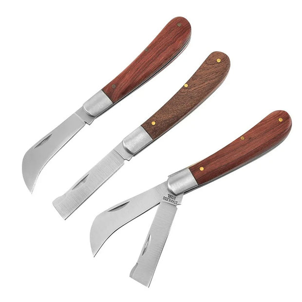 Folding Grafting Knife - Professional Garden Fruit Tree Grafting Cutter - Wooden Handle