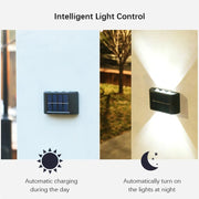 6 LED Solar Wall Lights - Up & Down Lighting - Outdoor Garden Patio Decor