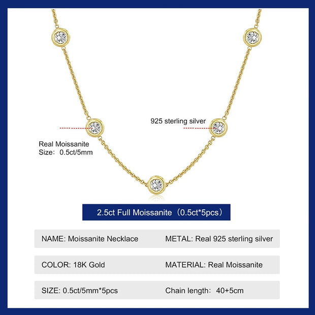 5 Stone Bubble Moissanite Necklace - 18K Gold, 925 Silver, VVS1, GRA Certified