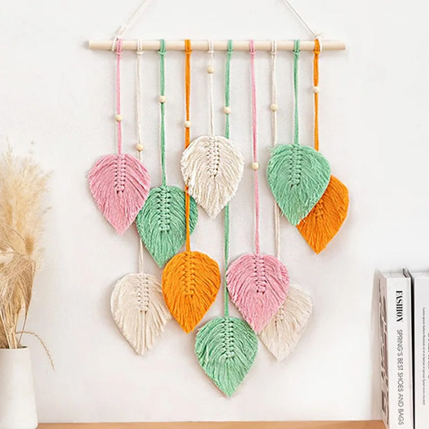 Handwoven Leaf Macrame Wall Hanging - Boho Home Decor