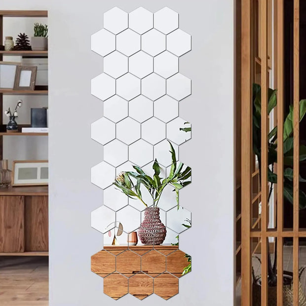 Geo Hexagon Mirror Wall Stickers (12PCS)