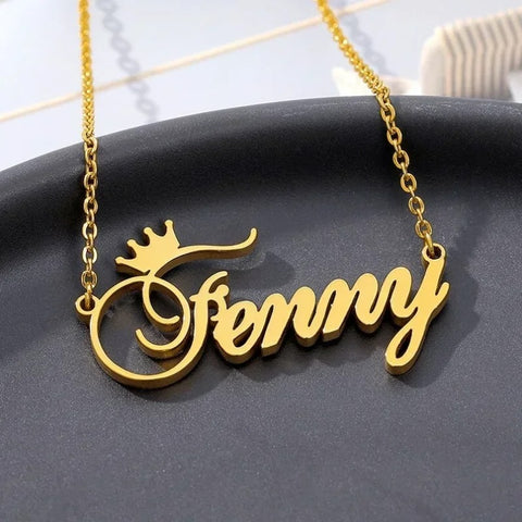 Personalized Crown Name Necklace - Custom Stainless Steel Jewelry