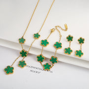 Lucky Clover Jewelry Set: Necklace, Earrings, and Bracelet