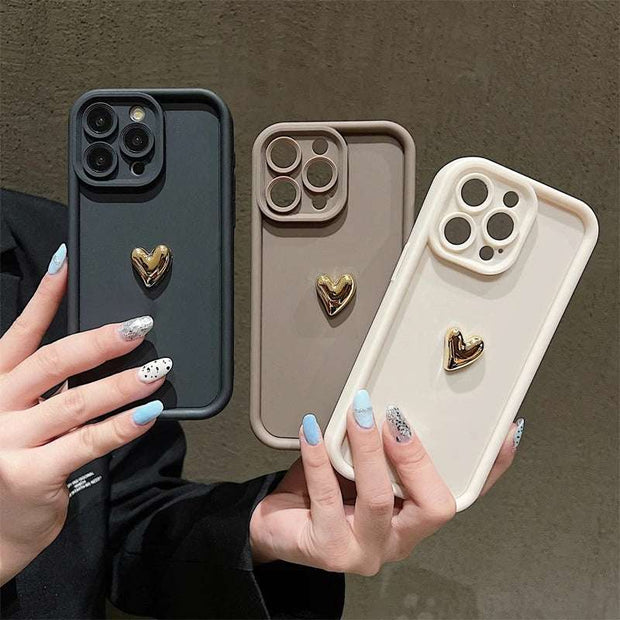 3D Gold Love Heart Custom Name Case for iPhone