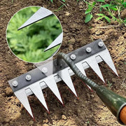 Iron Gardening Hoe Weeding Rake - Multi-Teeth Farm Tool - Soil Loosening Harrow