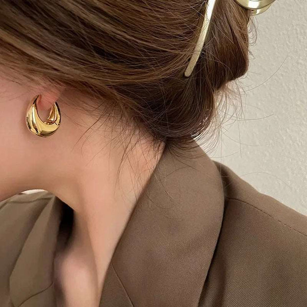 Smooth Metal Chunky Hoops - Premium Stainless Steel Earrings