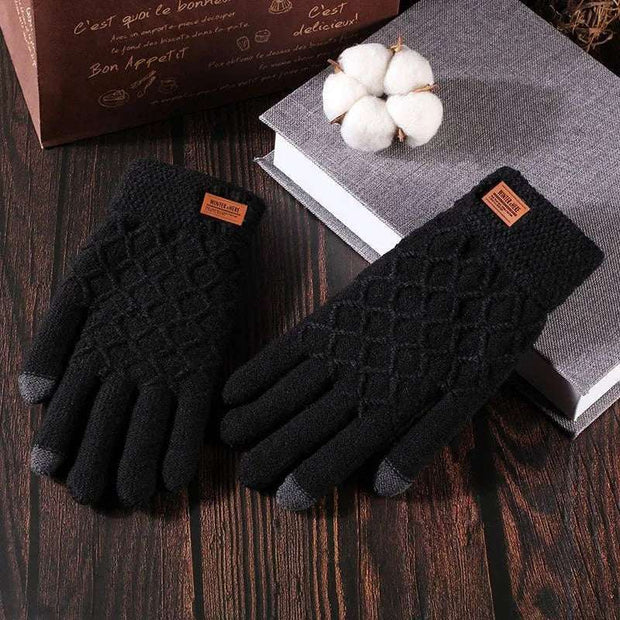 Touchscreen Winter Gloves Men Knitted Fleece Lined Riding Gloves