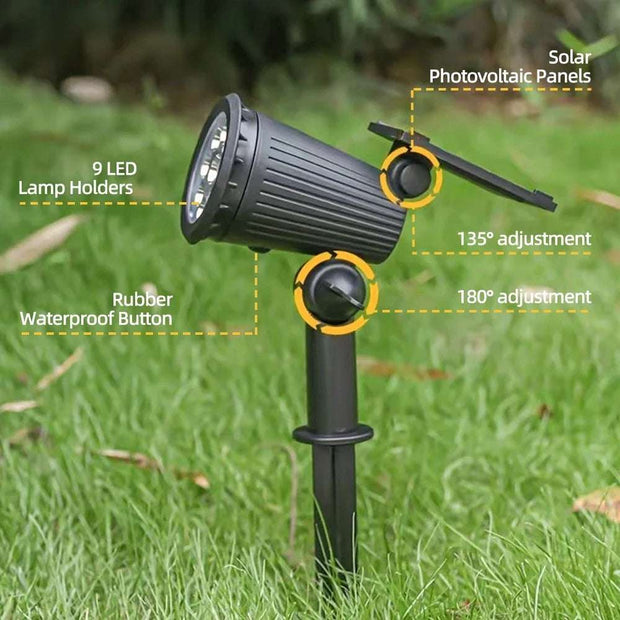 9 LED RGB Solar Spot Lights - Waterproof IP65 - Adjustable Brightness - Landscape Lighting