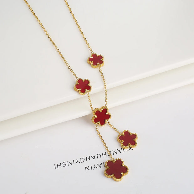 Dainty 5-Petal Clover Necklace: Gold Plated Stainless Steel