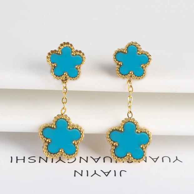 Delicate 5-Petal Clover Earrings: Gold Plated Stainless Steel