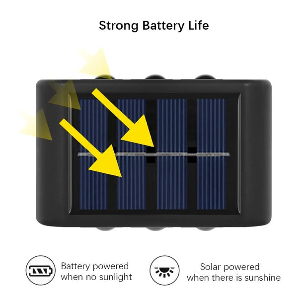6 LED Solar Wall Lights - Up & Down Lighting - Outdoor Garden Patio Decor