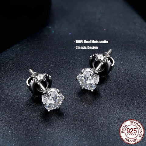 925 Sterling Silver Moissanite Stud Earrings