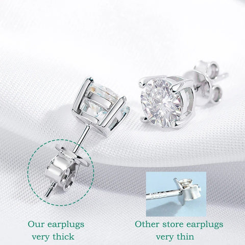 Silver 925 Platinum Plated Moissanite Studs (0.1 - 3 CT)