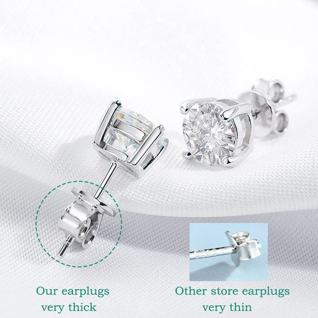 Silver 925 Platinum Plated Moissanite Studs (0.1 - 3 CT)