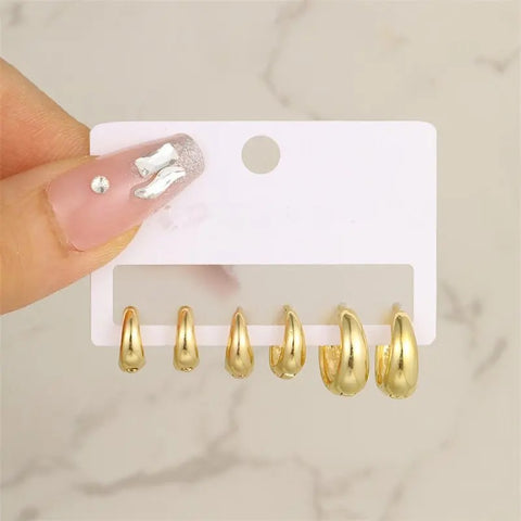 Trendy Stackable Hoop Set - 3 Pairs Gold Twist Cuff Earrings