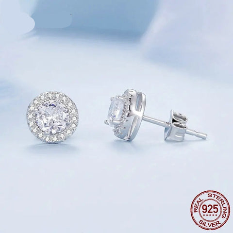 Platinum Plated Halo CZ Stud Earrings