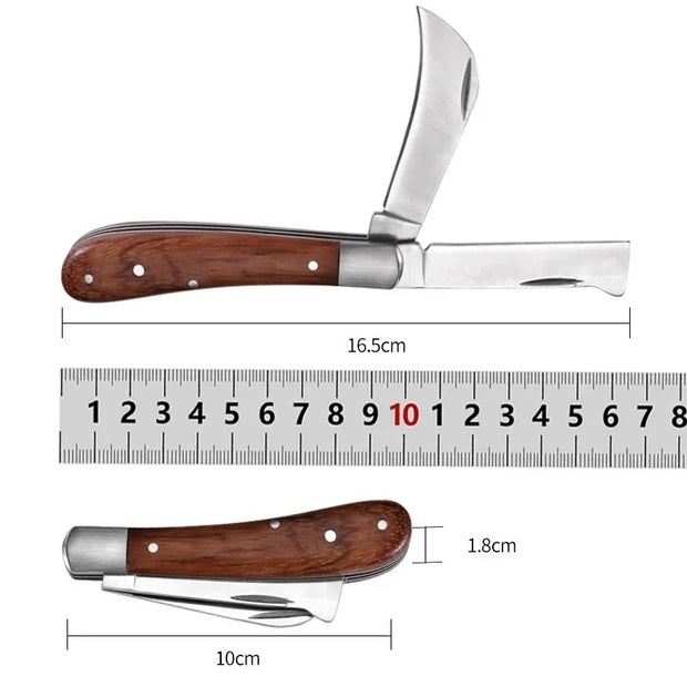 Folding Grafting Knife - Professional Garden Fruit Tree Grafting Cutter - Wooden Handle