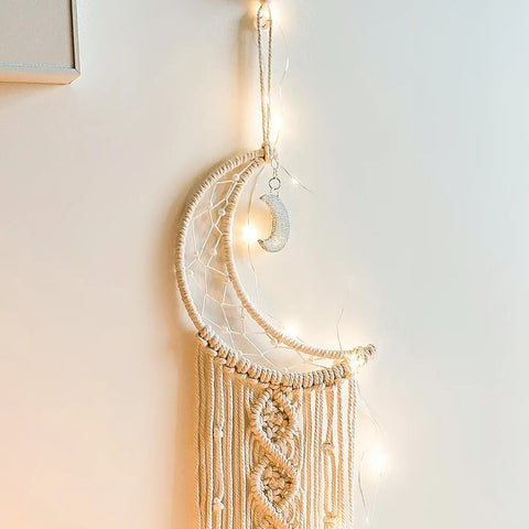 Moon and Star Dream Catcher - Boho Macrame Wall Hanging