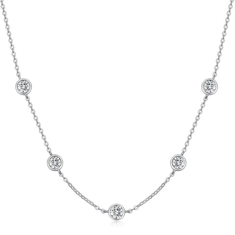 5 Stone Bubble Moissanite Necklace - 18K Gold, 925 Silver, VVS1, GRA Certified