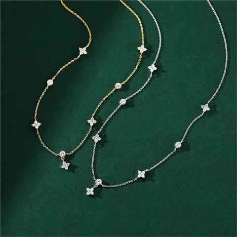 Zircon Four Leaf Flower Chain Necklace