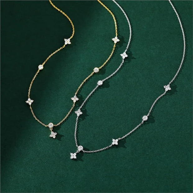 Zircon Four Leaf Flower Chain Necklace