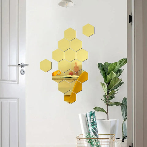 Geo Hexagon Mirror Wall Stickers (12PCS)