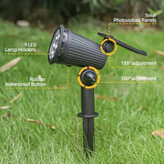 9 LED RGB Solar Spot Lights - Waterproof IP65 - Adjustable Brightness - Landscape Lighting